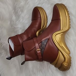 Louis Vuitton Brown and Gold Ankle Boots